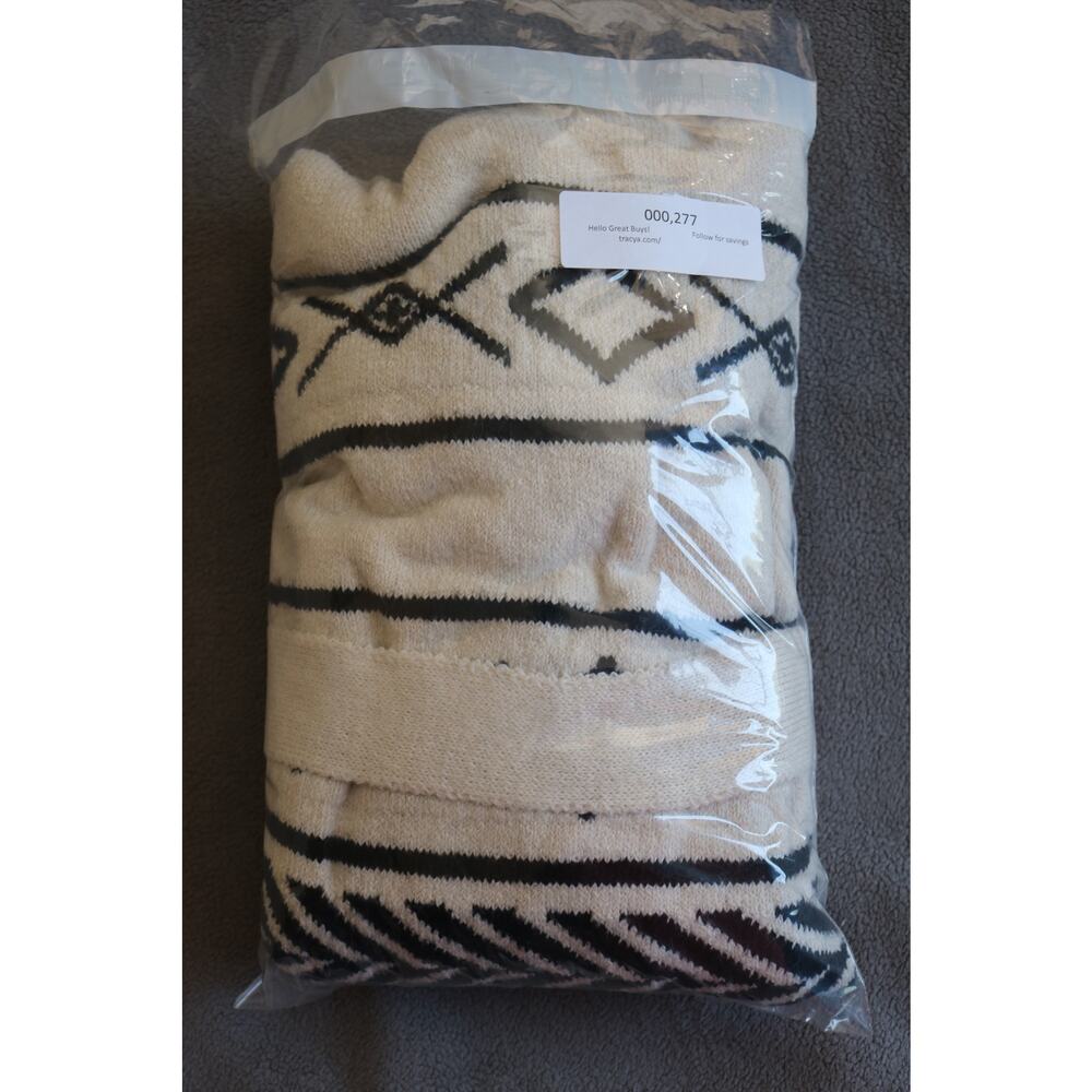 LUCKY BRAND Sweater Dress Large Cream Black White Geometric Diamond Cable Knit - Picture 13 of 13
